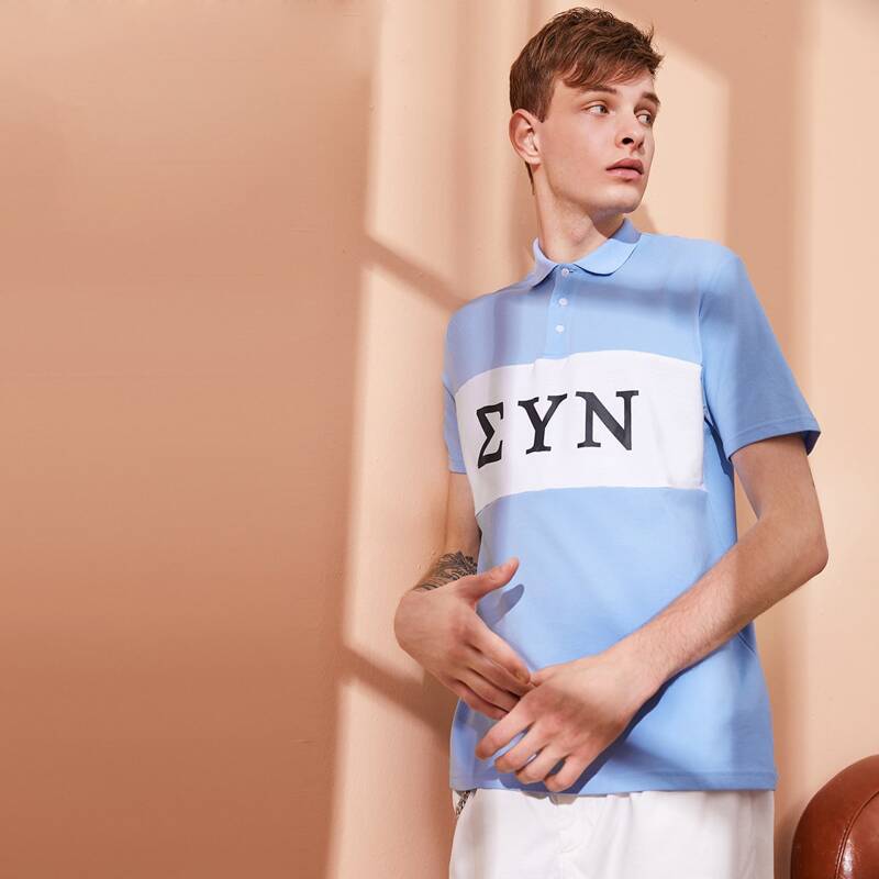 

Guys Letter Graphic Colorblock Polo Shirt, Blue