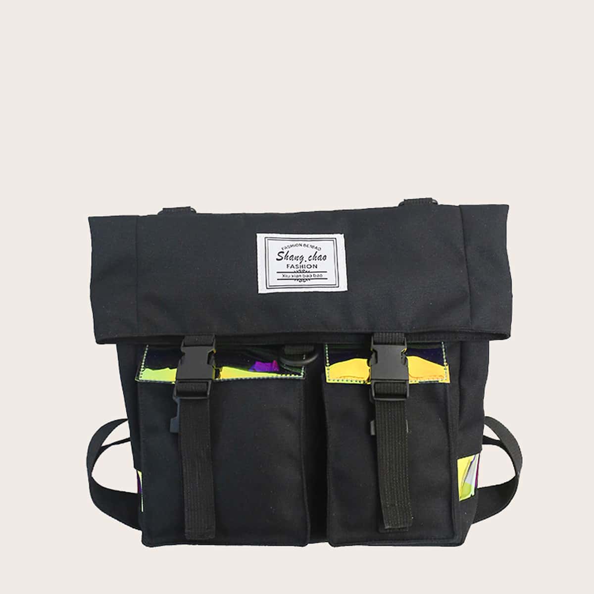 

Guys Release Buckle Decor Backpack, Black