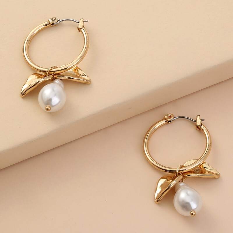 

Faux Pearl Drop Earrings, Gold
