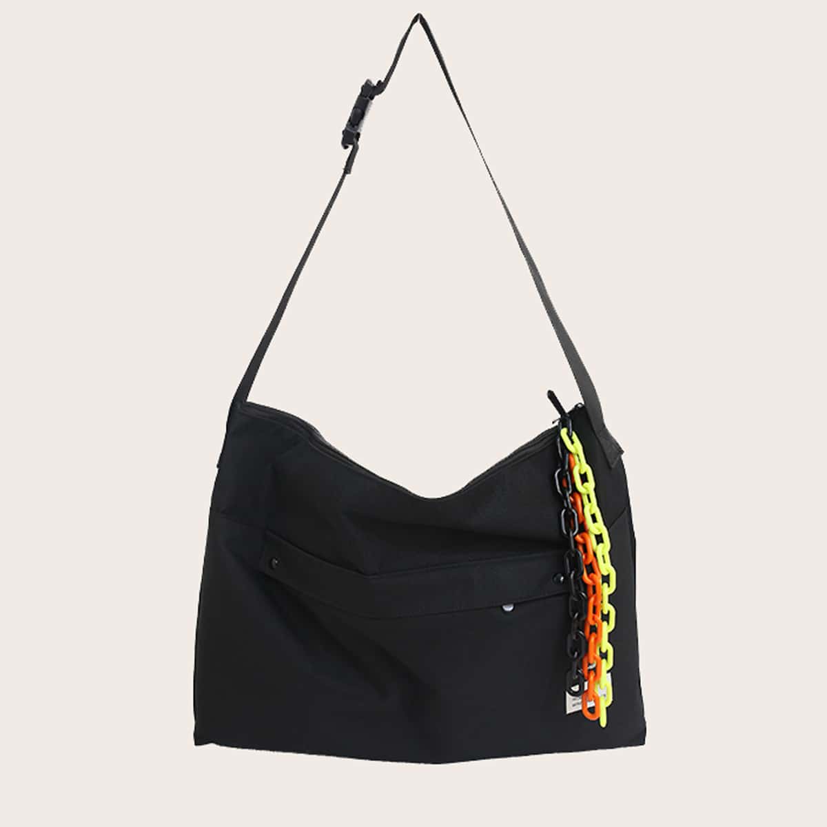 

Guys Chain Decor Crossbody Bag, Black