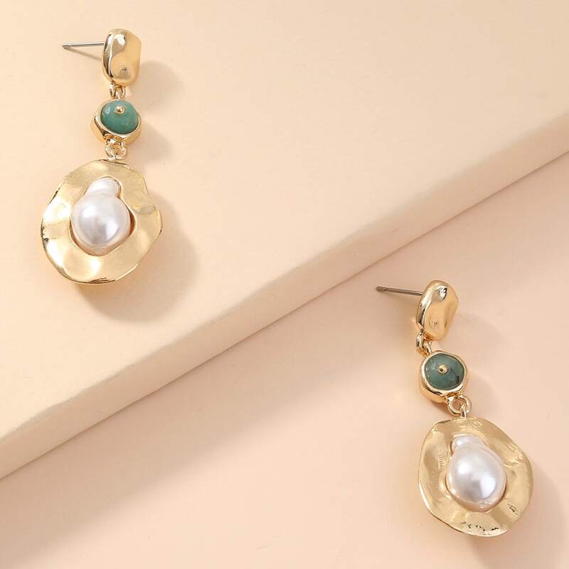 

Faux Pearl Drop Earrings, Gold