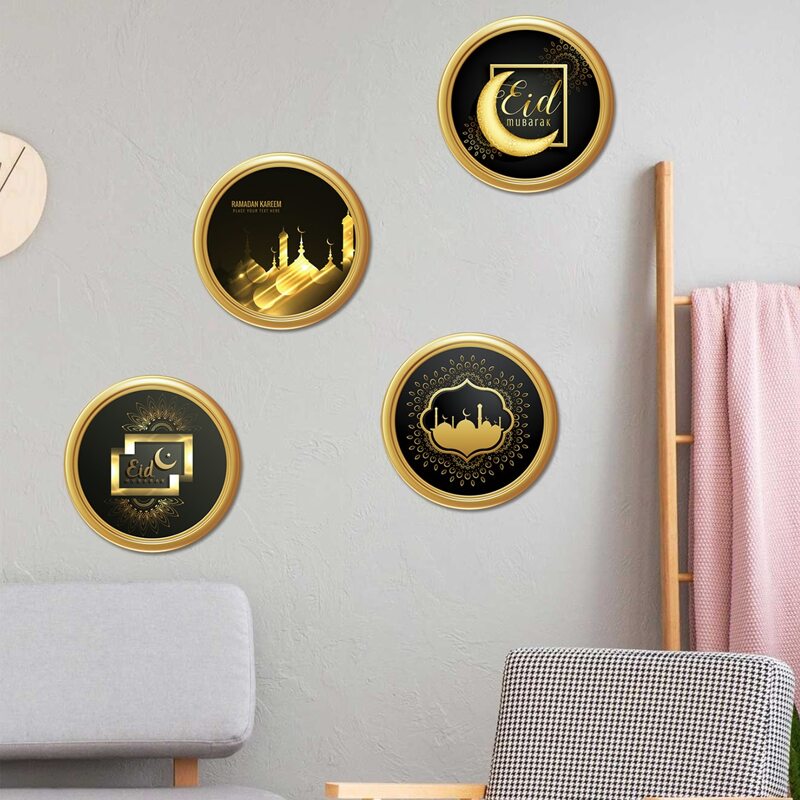 

4pcs Mixed Print Round Wall Sticker, Multicolor