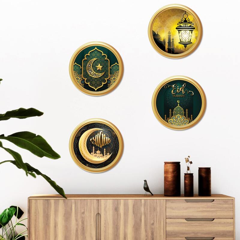 

4pcs Mixed Print Round Wall Sticker, Multicolor