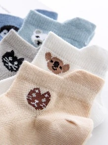 5pairs Toddler Boys Cat Pattern Socks - Multicolor - View 3