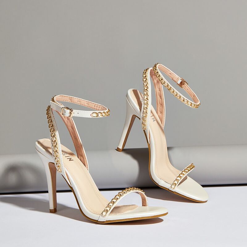 

Chain Decor Ankle Strap Stiletto Heels, White