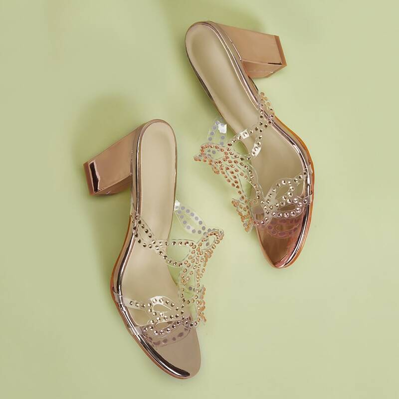 

Clear Studded Decor Chunky Heeled Mules