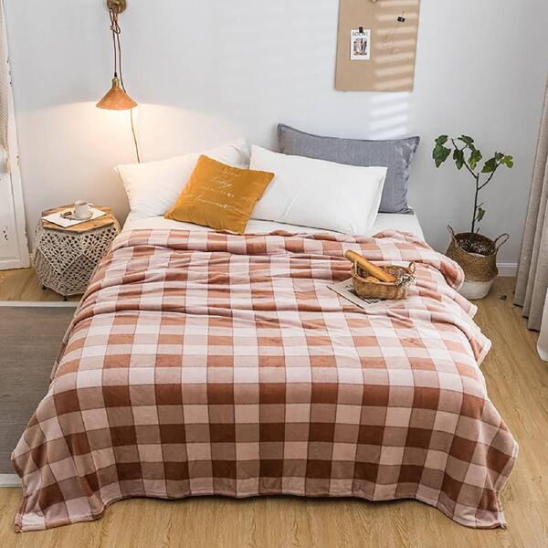 

Plaid Print Blanket, Brown