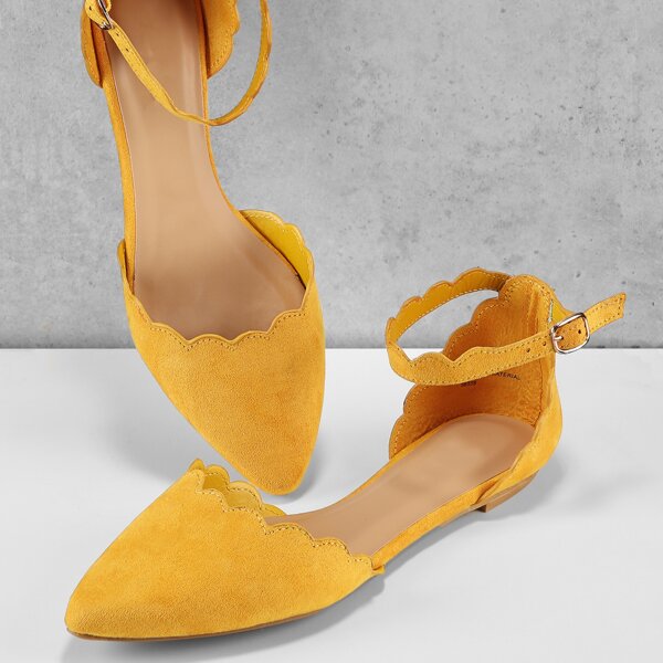 

Pointed Toe Ankle Strap Flats, Mustard yellow