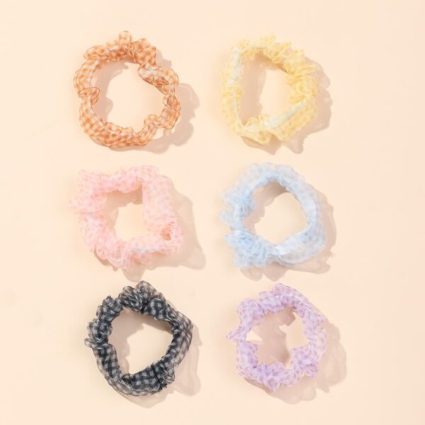 

6шт сетка Scrunchie с рисунком в клетку, Многоцветный