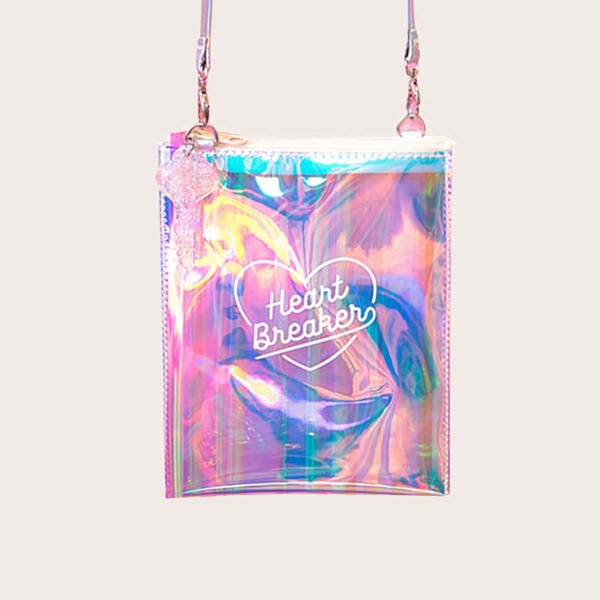 

Holographic Letter Graphic Crossbody Bag, Multicolor