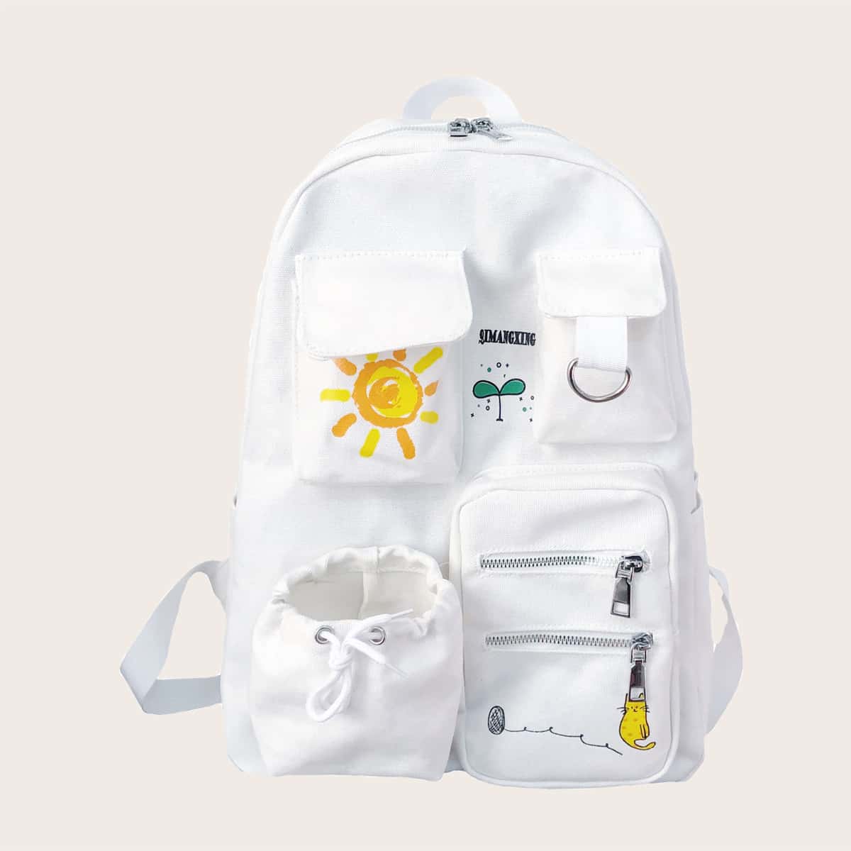 

Cartoon Graphic Backpack, White