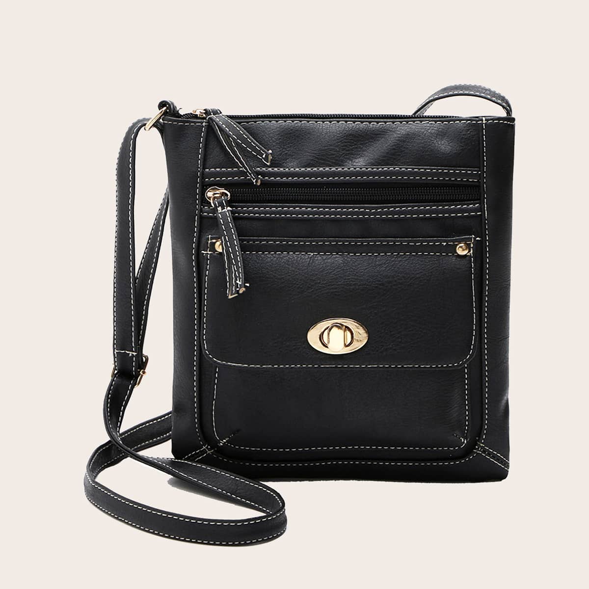 

Minimalist Flap Crossbody Bag, Black