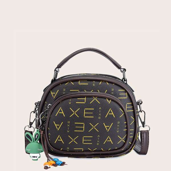 

Letter Graphic Satchel Bag, Brown