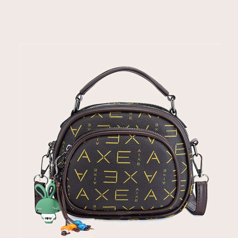 

Letter Graphic Satchel Bag, Brown