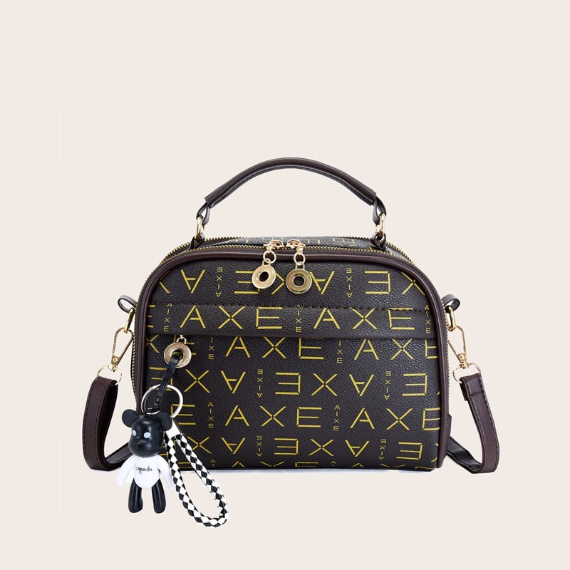 

Letter Graphic Satchel Bag, Brown