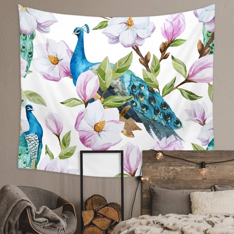 

Flower & Peacock Print Tapestry, Multicolor