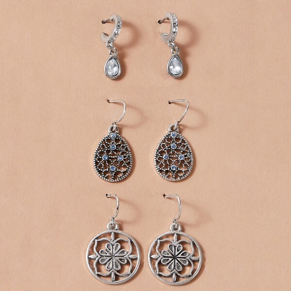 

3pairs Tribal Water Drop Earrings, Silver