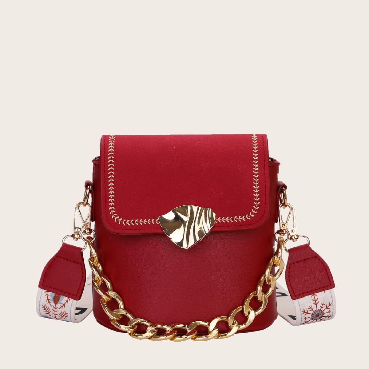 

Flap Satchel Bag With Chain Handle, Red