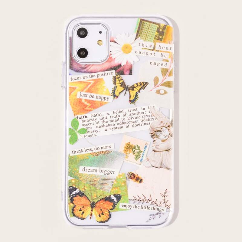 

Butterfly & Slogan Graphic iPhone Case, Multicolor