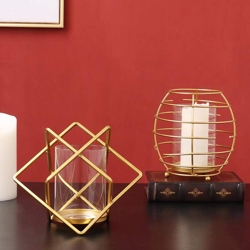 

1pc Geometric Design Candle Holder, Gold