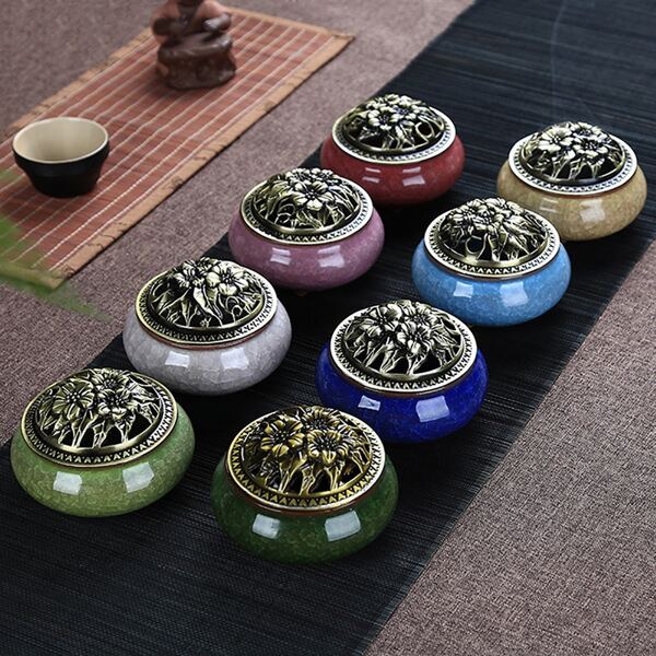 

1pc Crack Pattern Ceramic Incense Burner, Multicolor