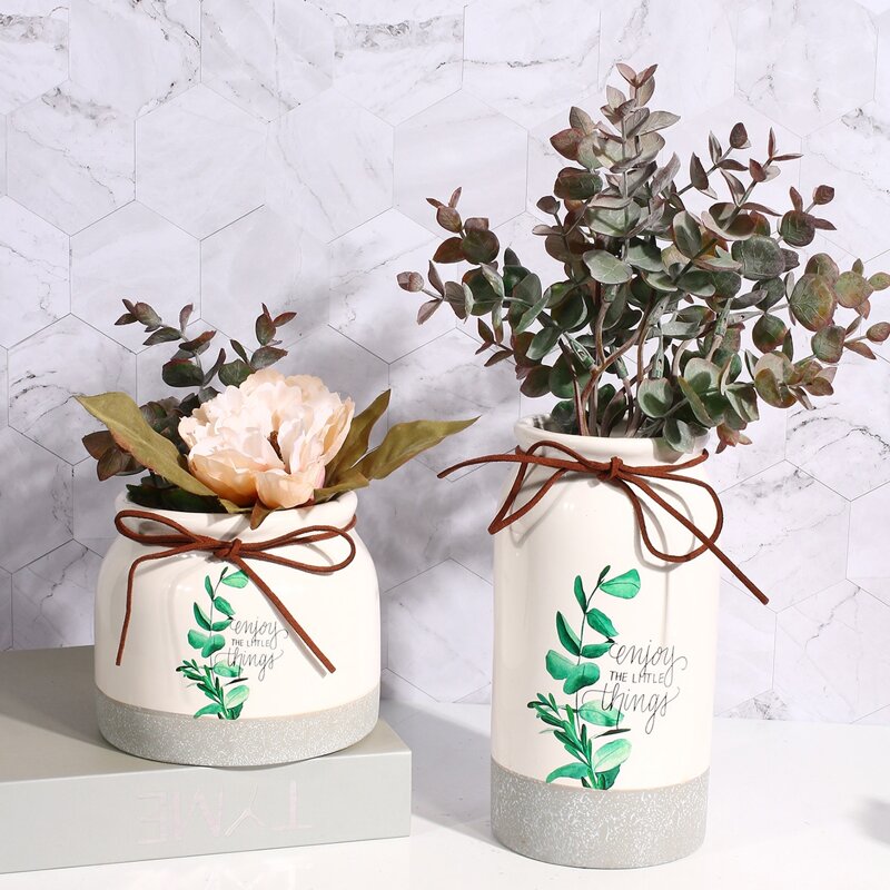 

1pc Leaf Print Flower Vase, Multicolor