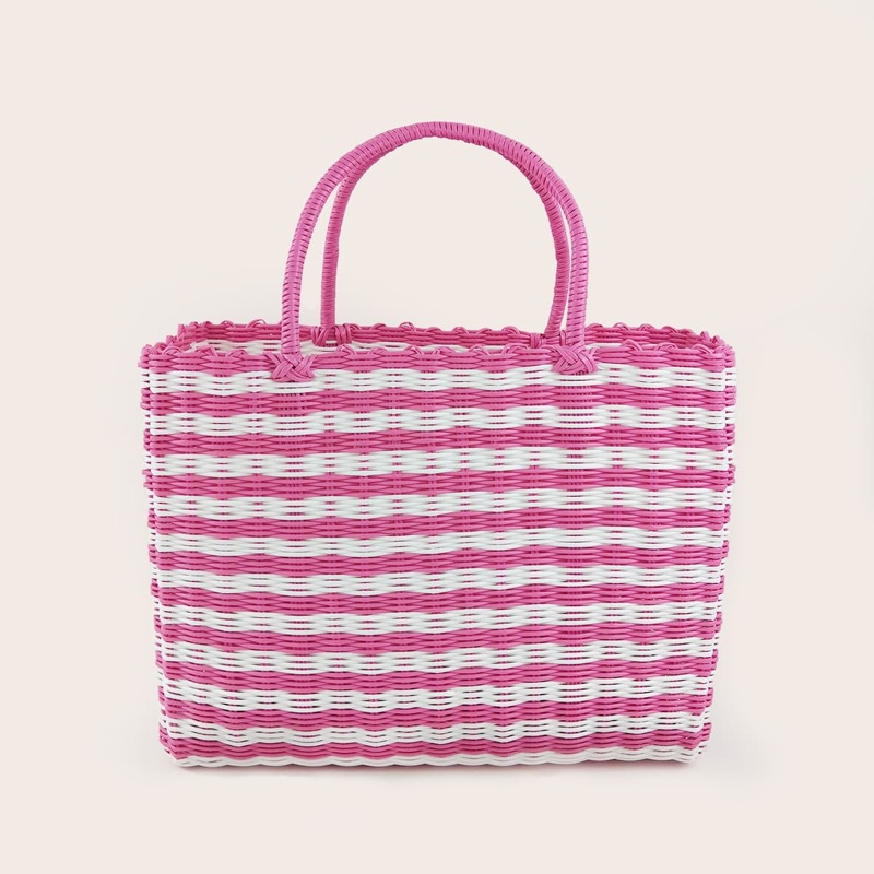 

Colorblock Braided Tote Bag, Pink