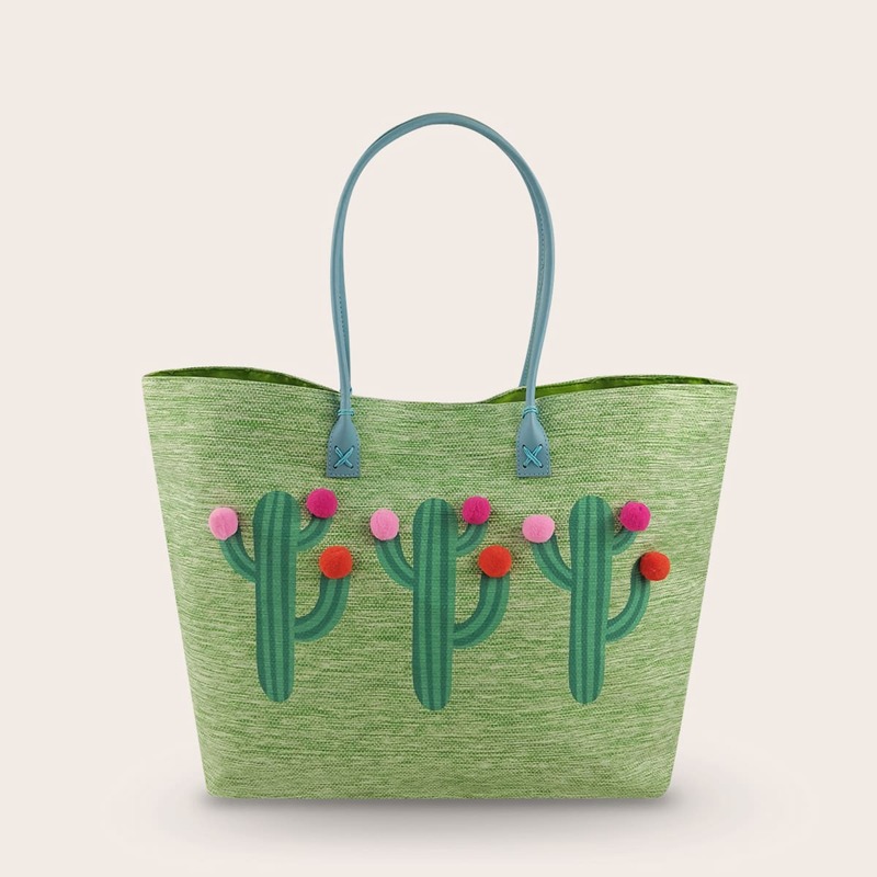 

Cartoon Graphic Tote Bag, Green