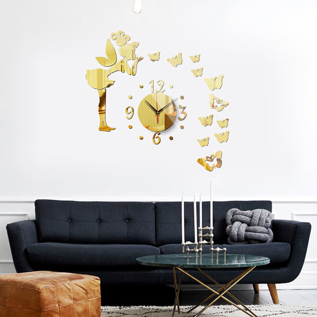 

1pack Butterfly Mirror Surface Wall Clock, Multicolor