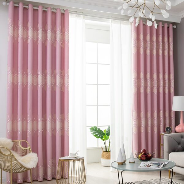

Leaf Print Sheer Curtain, Pink