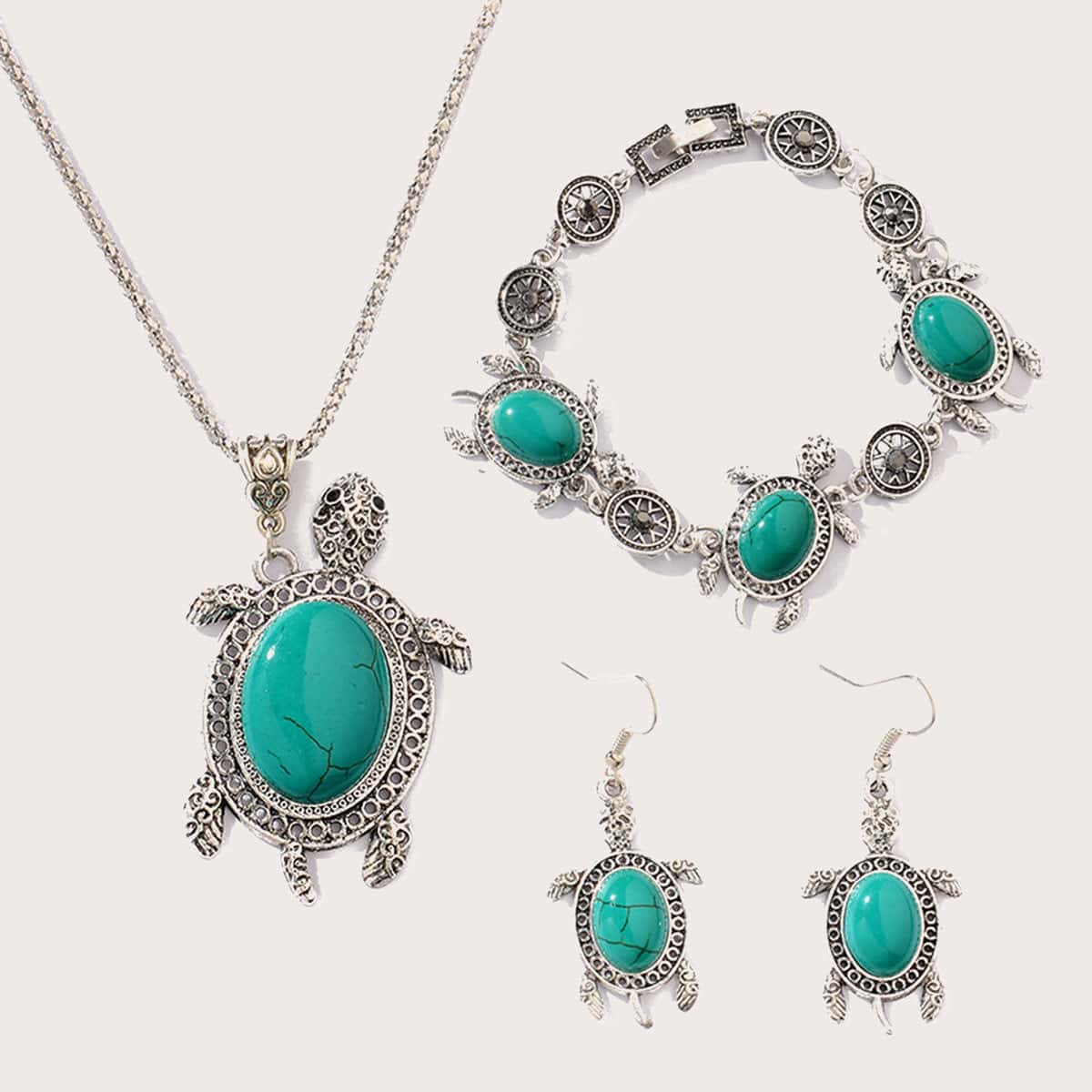 

4pcs Tortoise Charm Jewelry Set, Silver