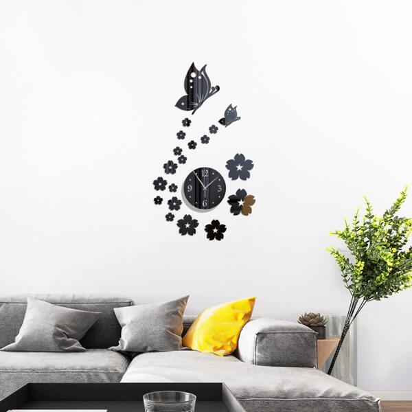 

1pack Butterfly Mirror Surface Wall Clock, Multicolor