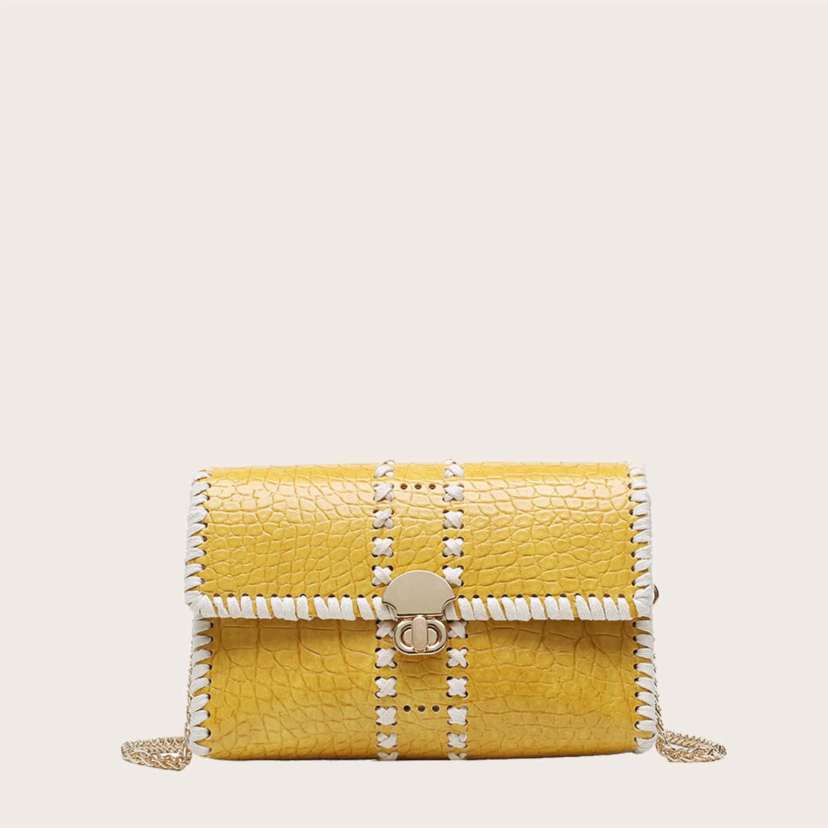 

Croc Embossed Flap Crossbody Bag, Yellow