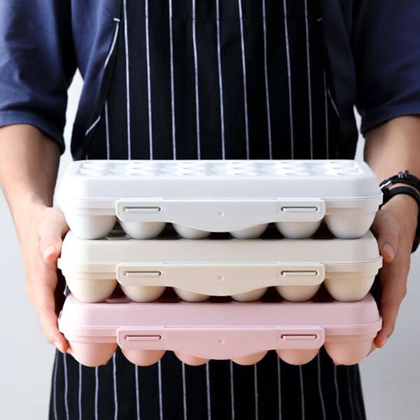 

1pc 18 Grid Egg Storage Box With Lid, Multicolor