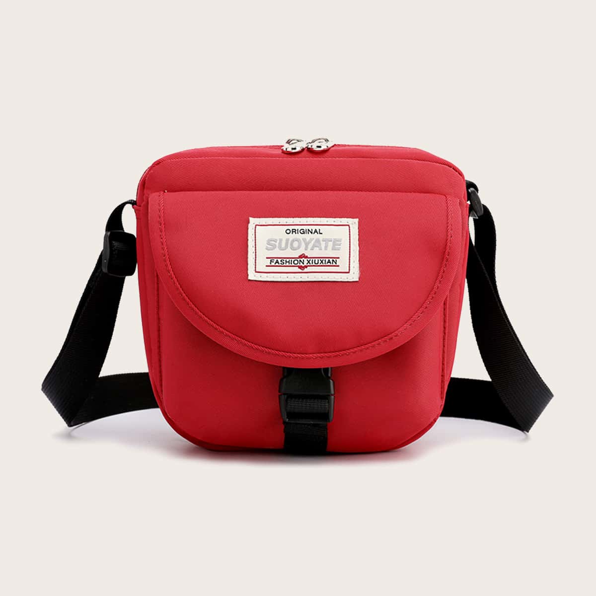 

Letter Patch Flap Crossbody Bag, Red