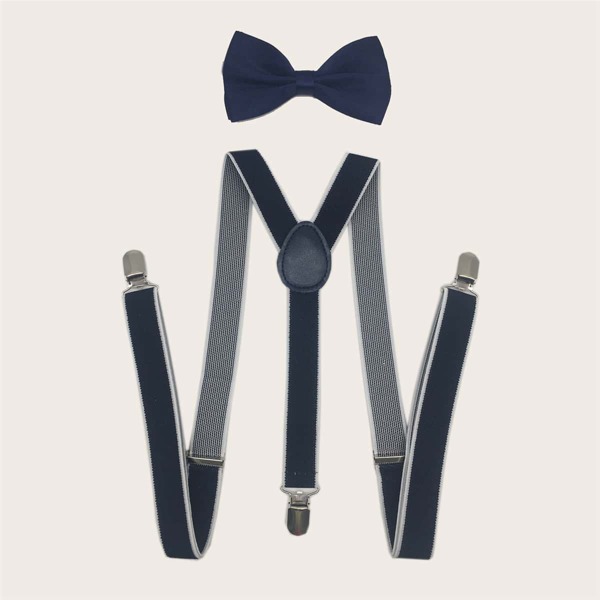 

Men Simple Suspender & Bow Tie, Navy