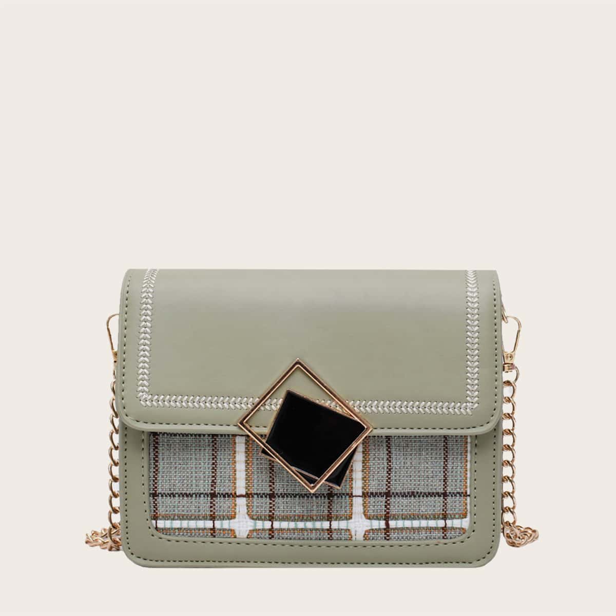 

Tartan Flap Chain Crossbody Bag, Green