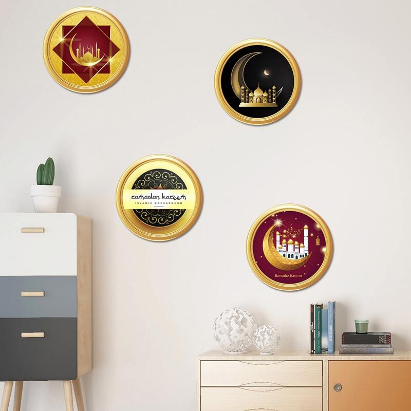 

4pcs Moon Print Round Wall Sticker, Multicolor