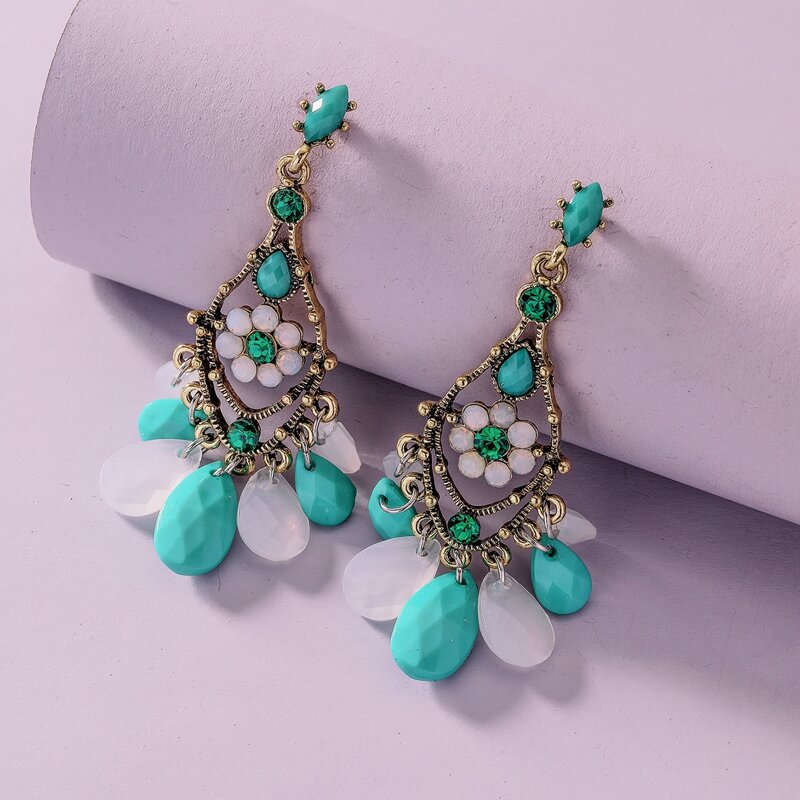 

Tribal Water Drop Earrings, Green