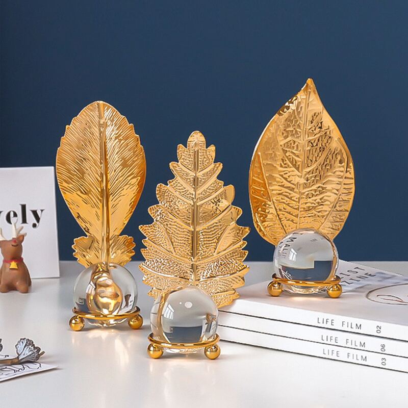 

1pc Metal Leaf Design Decorative Object, Gold