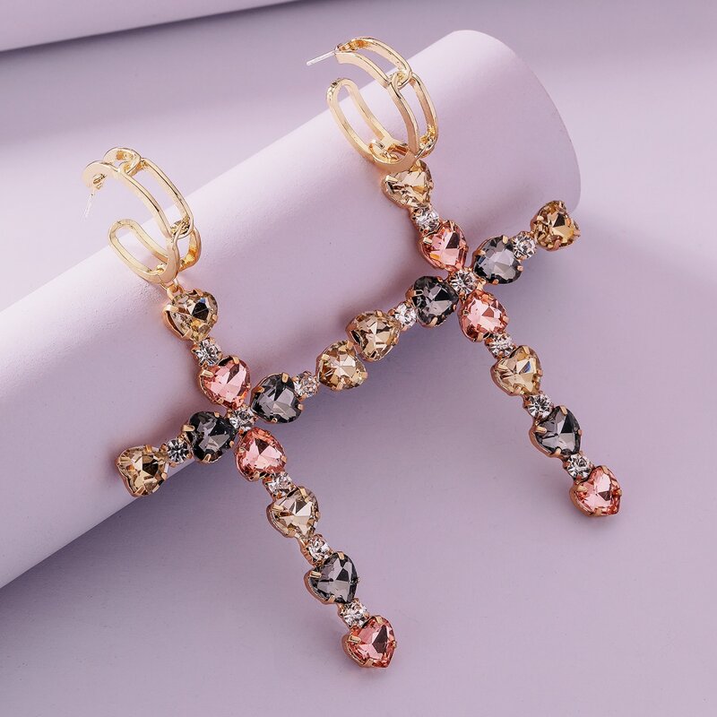 

Rhinestone Cross Earrings, Gold