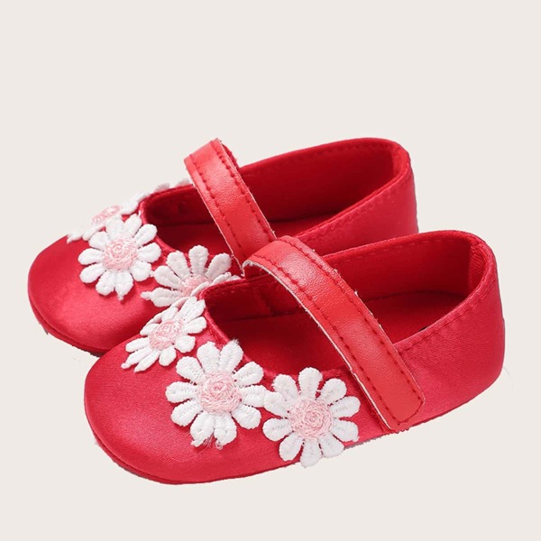 

Балетки на липучке с цветочным декором для девочек, Красный