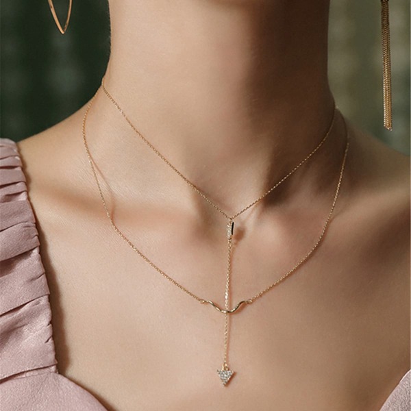 

Rhinestone Decor Layered Necklace, Gold