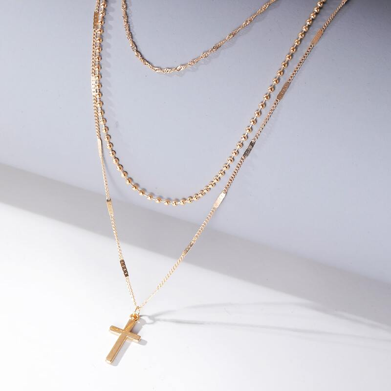 

Cross Charm Layered Necklace, Gold