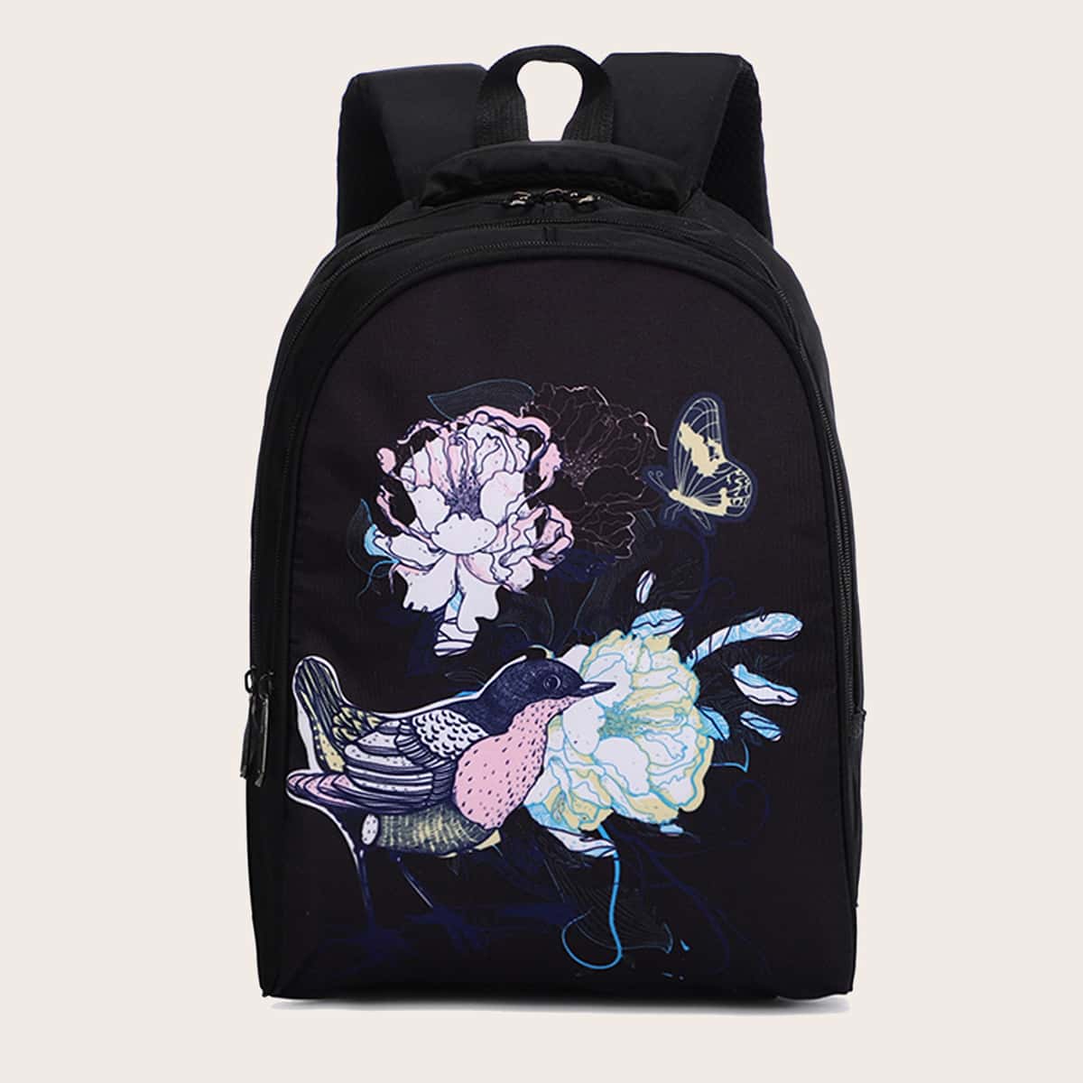 

Floral Graphic Backpack, Black