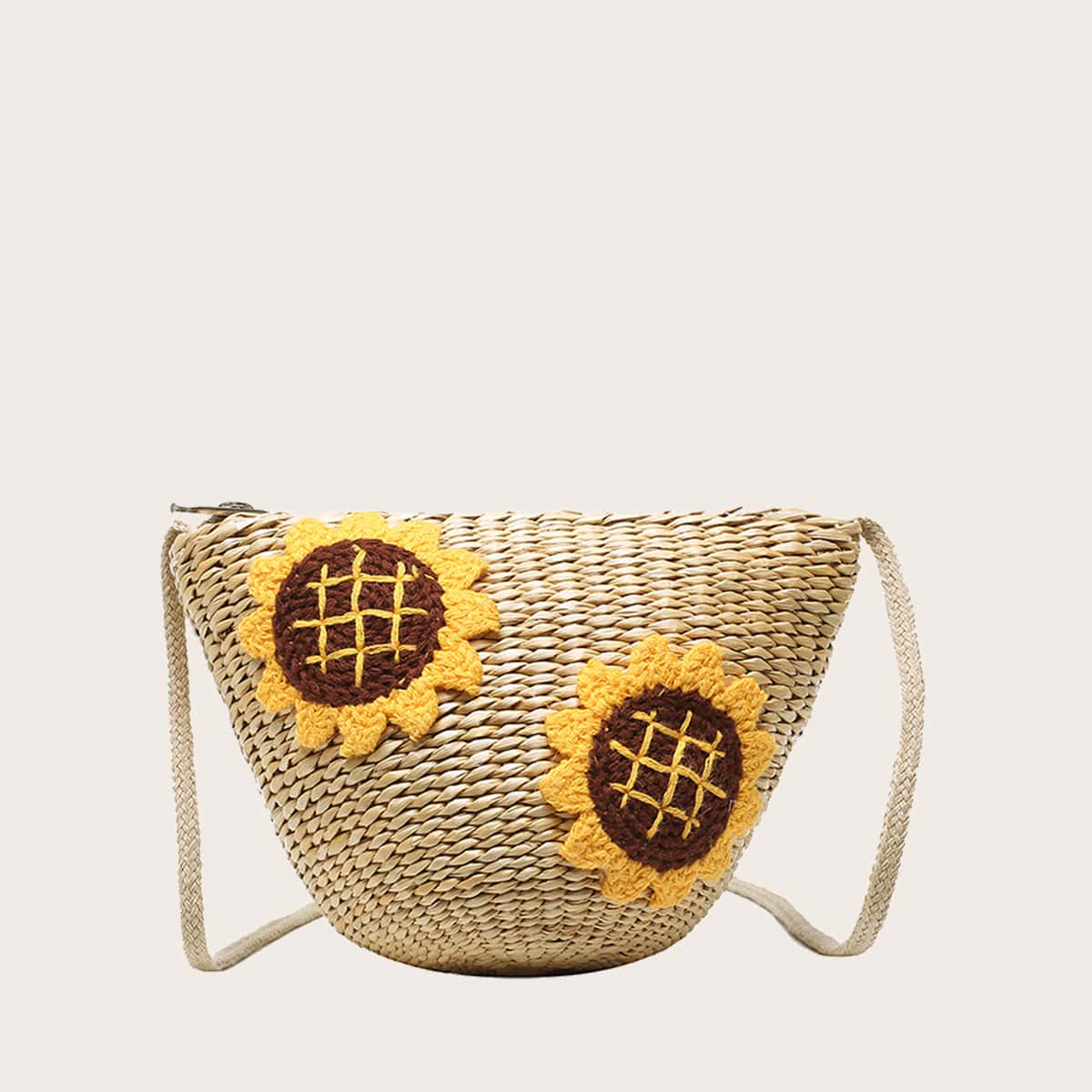 

Sunflower Appliques Braided Crossbody Bag, Khaki