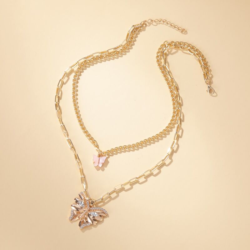 

Butterfly Charm Layered Necklace, Gold