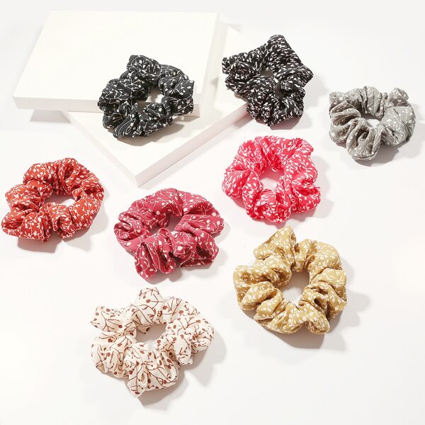 

8pcs Plant Pattern Scrunchie, Multicolor