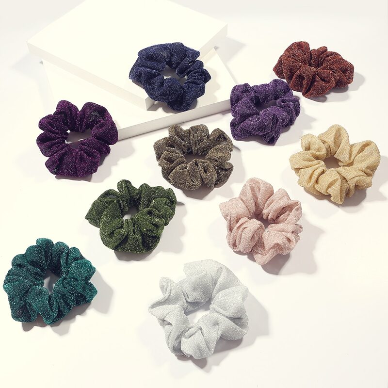 

10pcs Simple Glitter Scrunchie, Multicolor