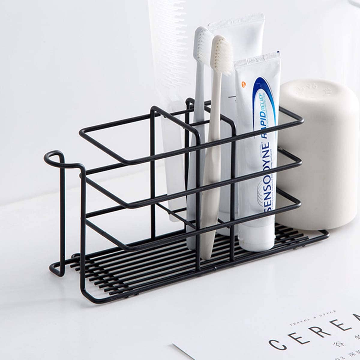 

1pc Wall Mounted Storage Rack, Black and white